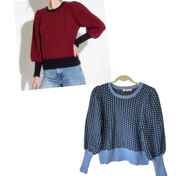 Philosophy Houndstooth Puff Balloon Long Sleeve Sweater Blue & Black Size Large - Picture 2 of 7